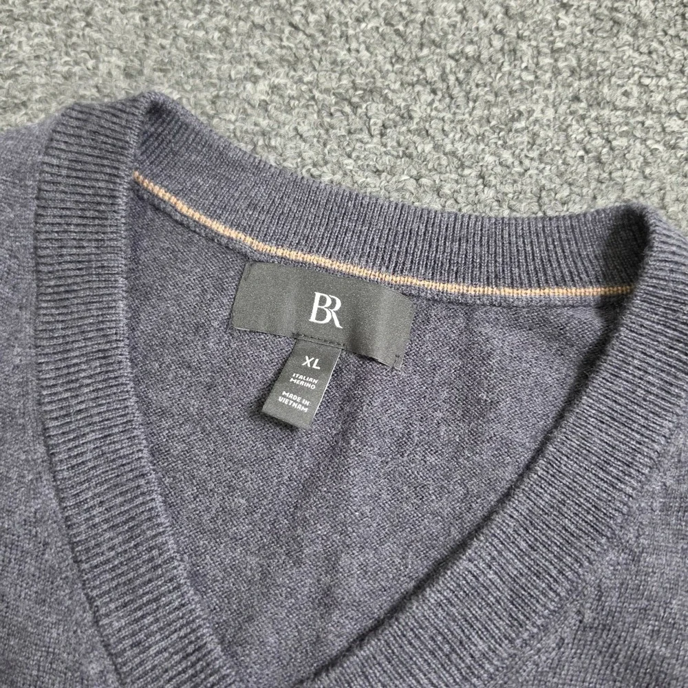 Banana Republic Sweater Gray Mens XL Italian Merino Wool V-Neck Pullover Classic